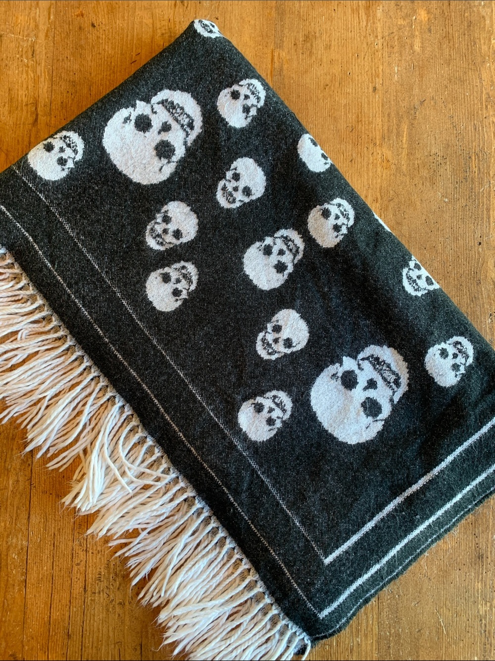 Magaschoni Skull Pattern Fringe Throw Blanket - Black & White Accent Throw
